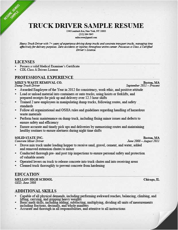 Sample Resume for Truck Driver with Experience Truck Driver Resume Sample and Tips