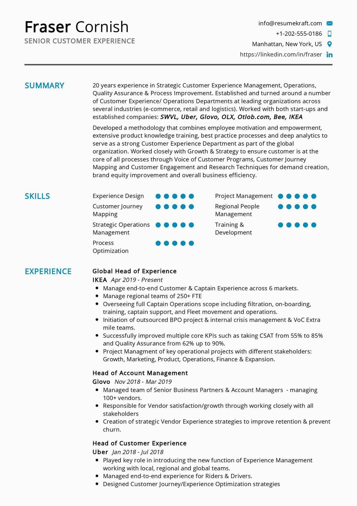 Sample Resume format with Work Experience Senior Customer Experience Resume Sample 2021