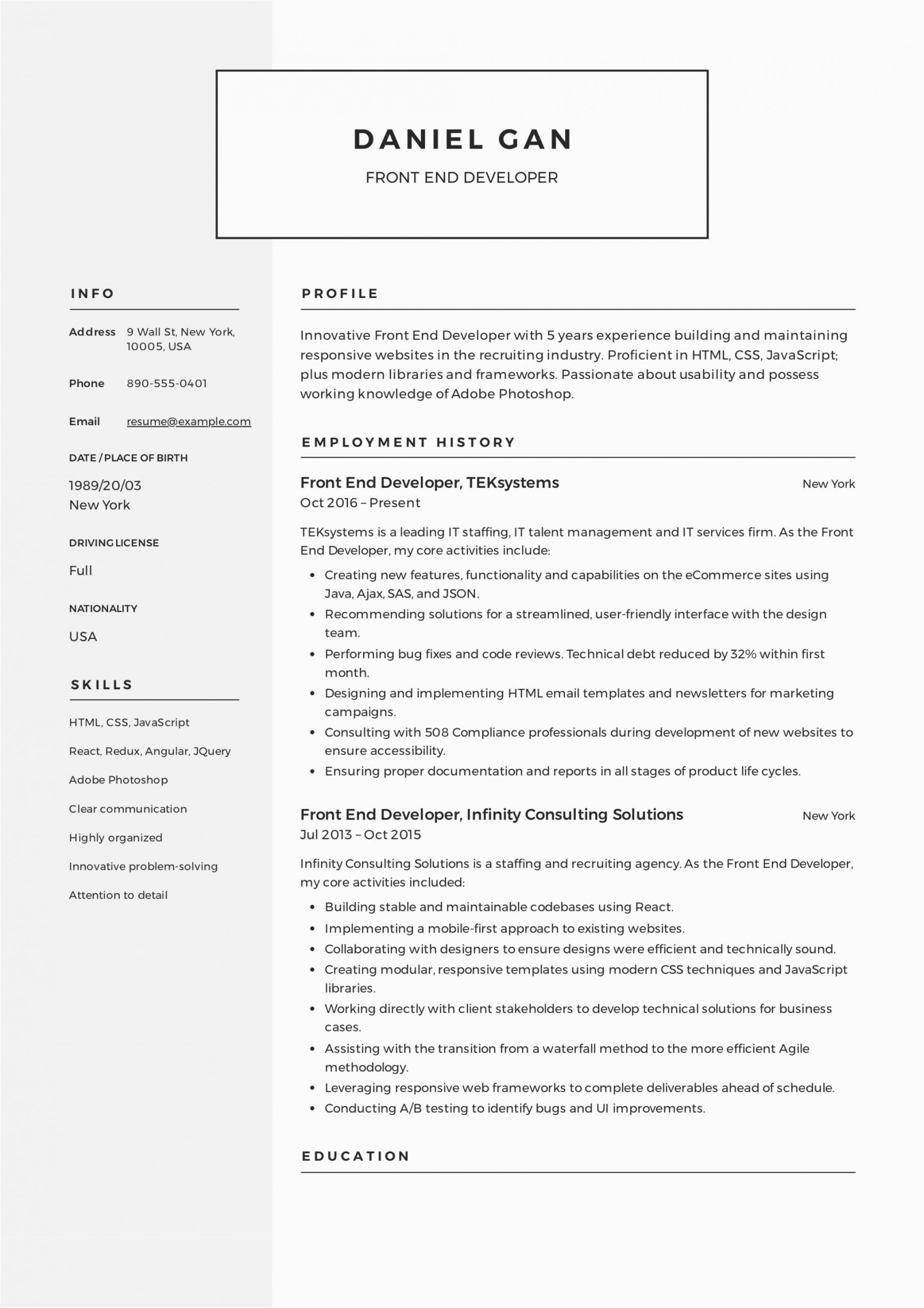 Sample Resume Front End Web Developer Front End Developer Resume Guide & Sample – Resumeviking
