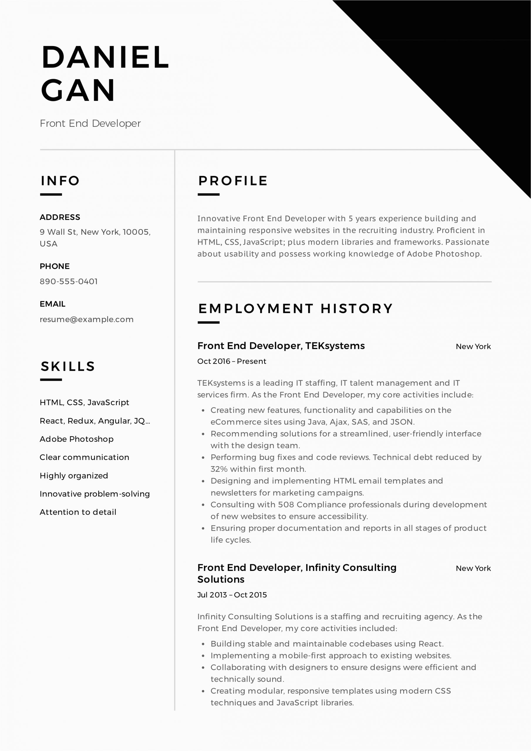 Sample Resume Front End Web Developer Front End Developer Resume Guide & Sample – Resumeviking