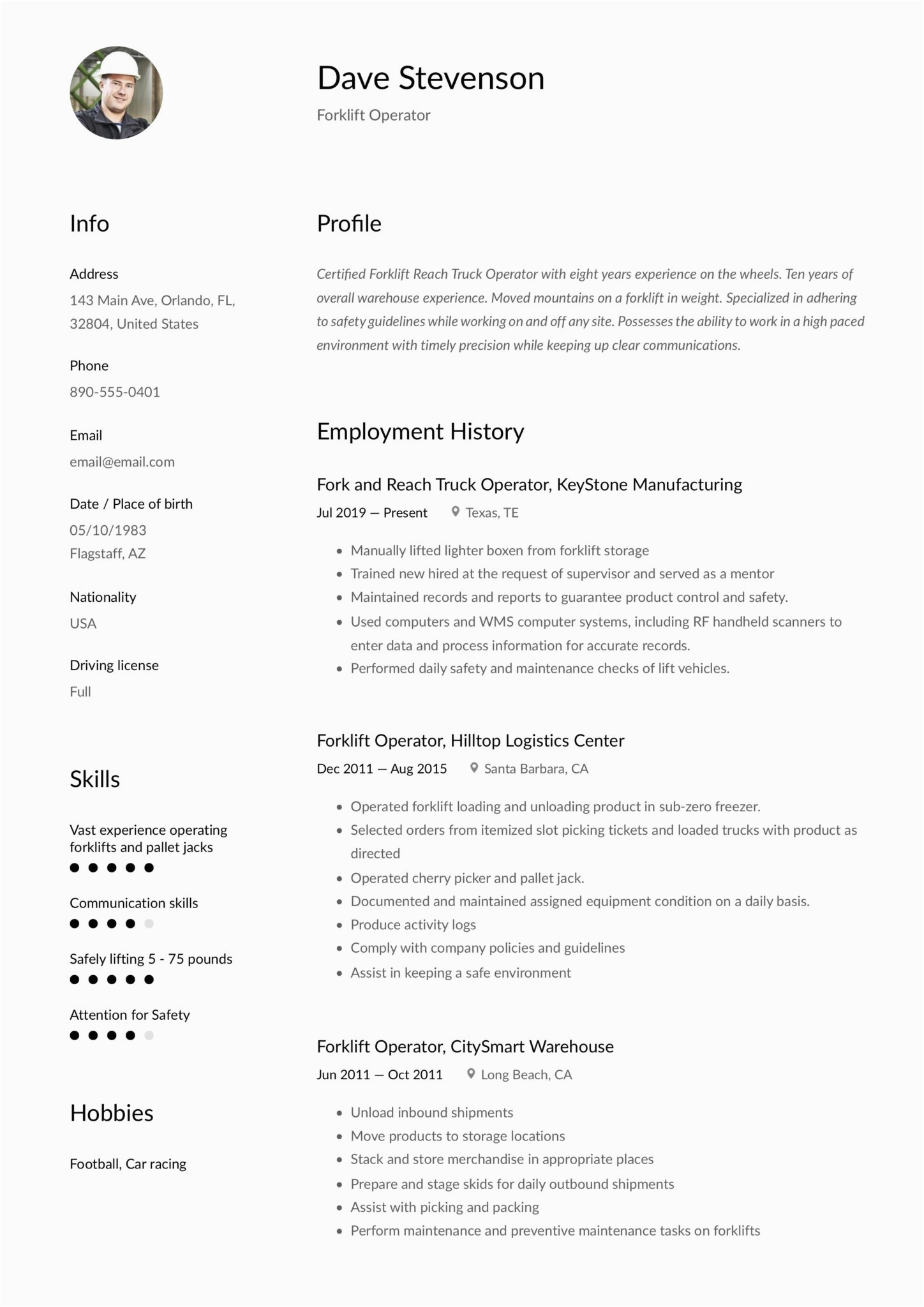 Sample Resume Objectives for forklift Operator Resume forklift Operator & Writing Guide