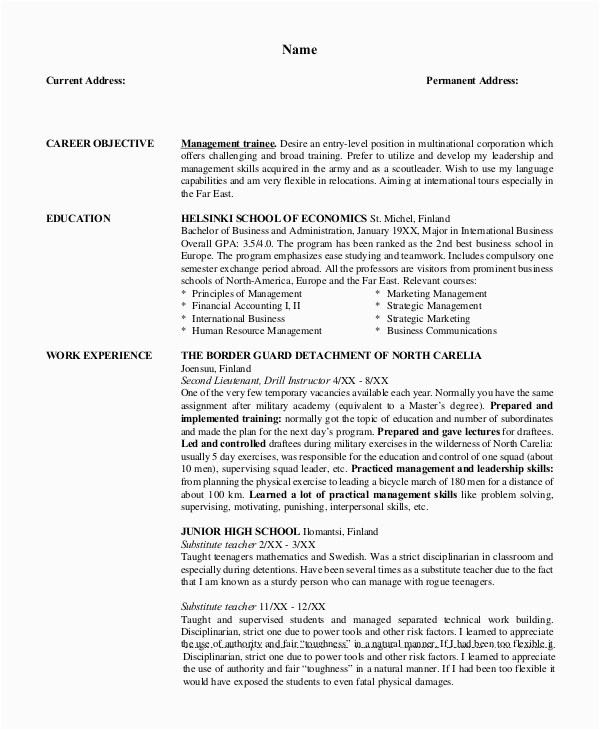 Sample Resume Objectives for Management Position Free 8 Sample Resume Objective Templates In Pdf