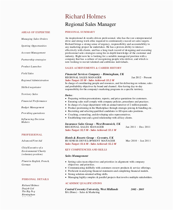 Sample Resume Regional Sales Manager India Free 9 Sample Sales Manager Resume Templates In Ms Word