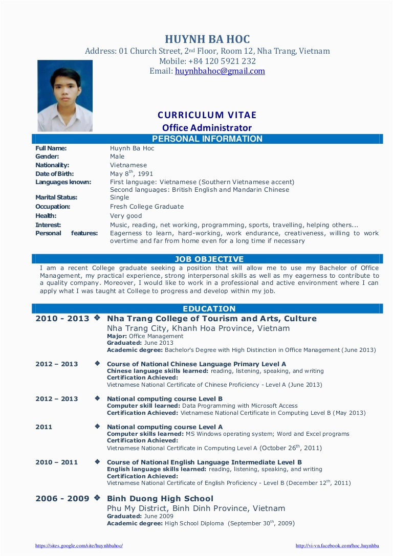 Simple Resume Sample for Fresh Graduate Cv Resume Sample for Fresh Graduate Of Office Administration