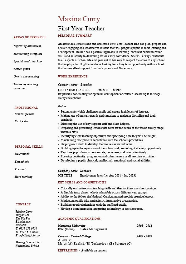 Teacher Of the Year Resume Sample First Year Teacher Resume School Sample Example