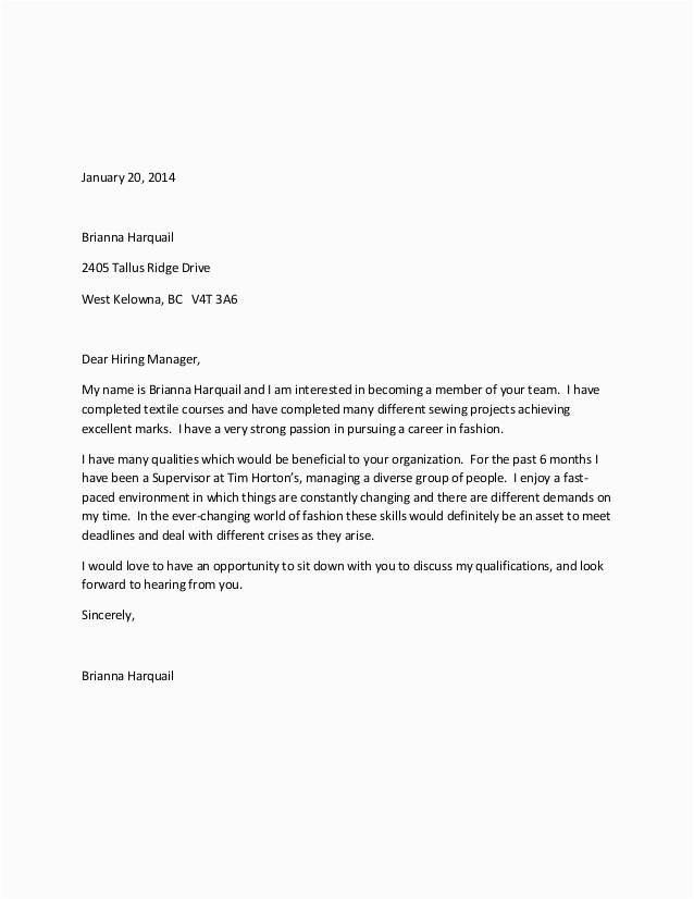Tim Hortons Team Member Resume Sample Cover Letter