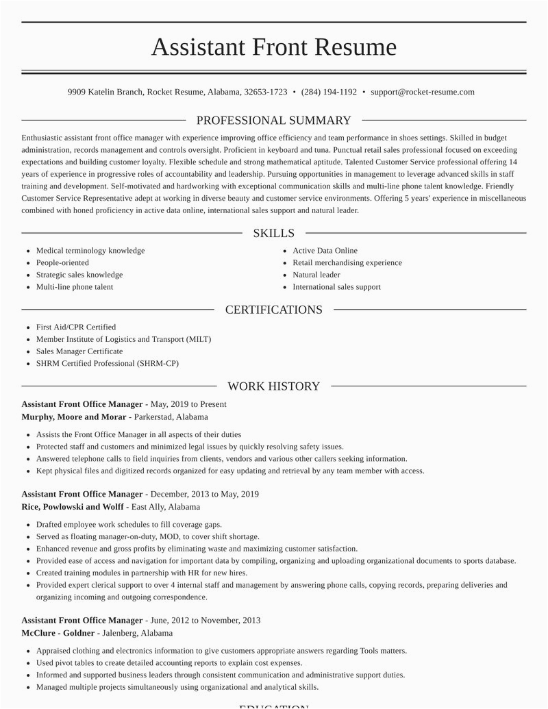 Assistant Front Office Manager Resume Sample assistant Front Fice Manager Resumes