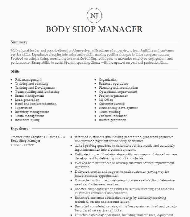 Auto Body Shop Manager Resume Sample Auto Body Shop Manager Resume Example Croppers Auto Center