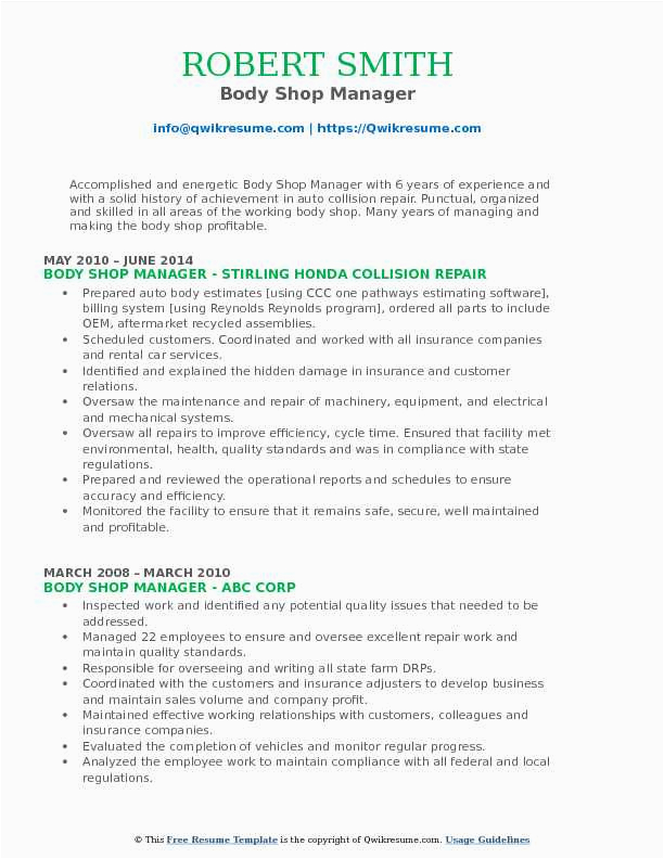 Auto Body Shop Manager Resume Sample Body Shop Manager Resume Samples
