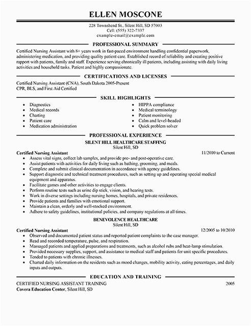 Certified Nursing assistant Resume Sample with Experience Best Certified Nursing assistant Resume Example From