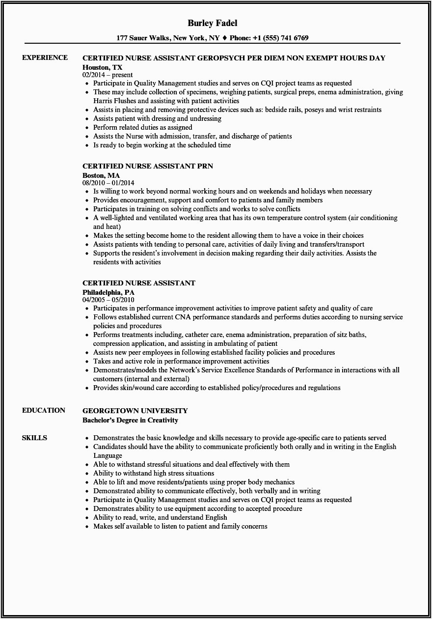 Certified Nursing assistant Resume Sample with Experience Certified Nursing assistant Resume with No Experience