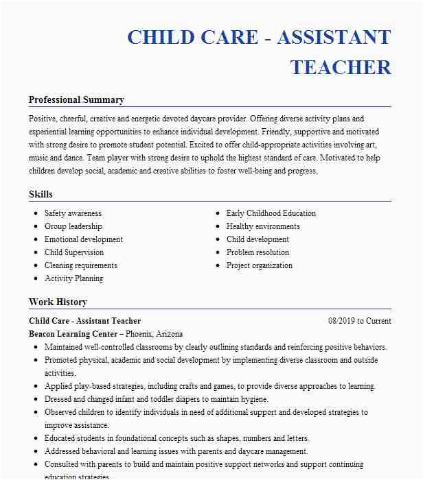 Child Care assistant Teacher Resume Sample Child Care assistant Teacher Resume Example Ymca