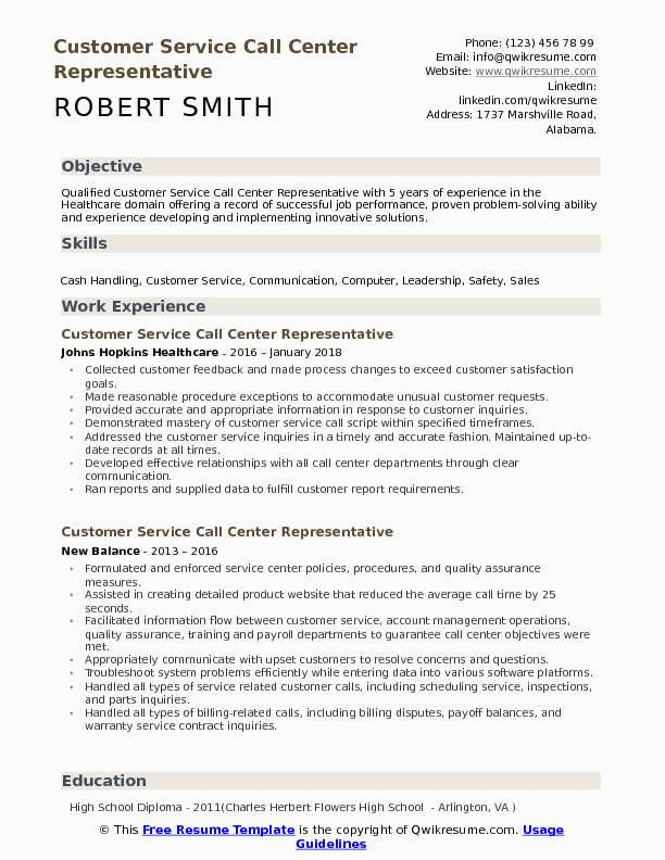 Customer Service Sample Resume for Call Center Call Center Resume Sample