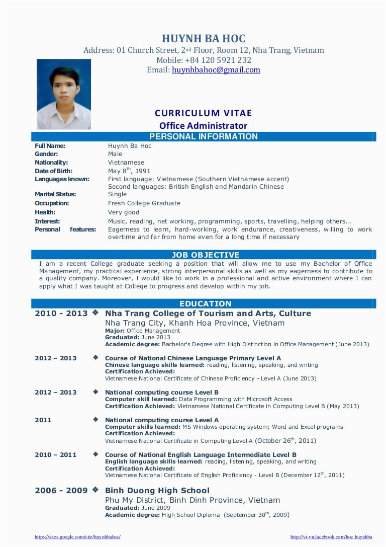 Cv Resume Sample for Fresh Graduate Cv Resume Sample for Fresh Graduate Of Office Administration