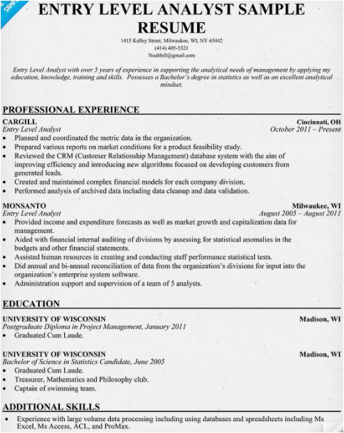 Data Analyst Resume Entry Level Sample the Job Skills and Requirements Of A Data Entry Analyst are