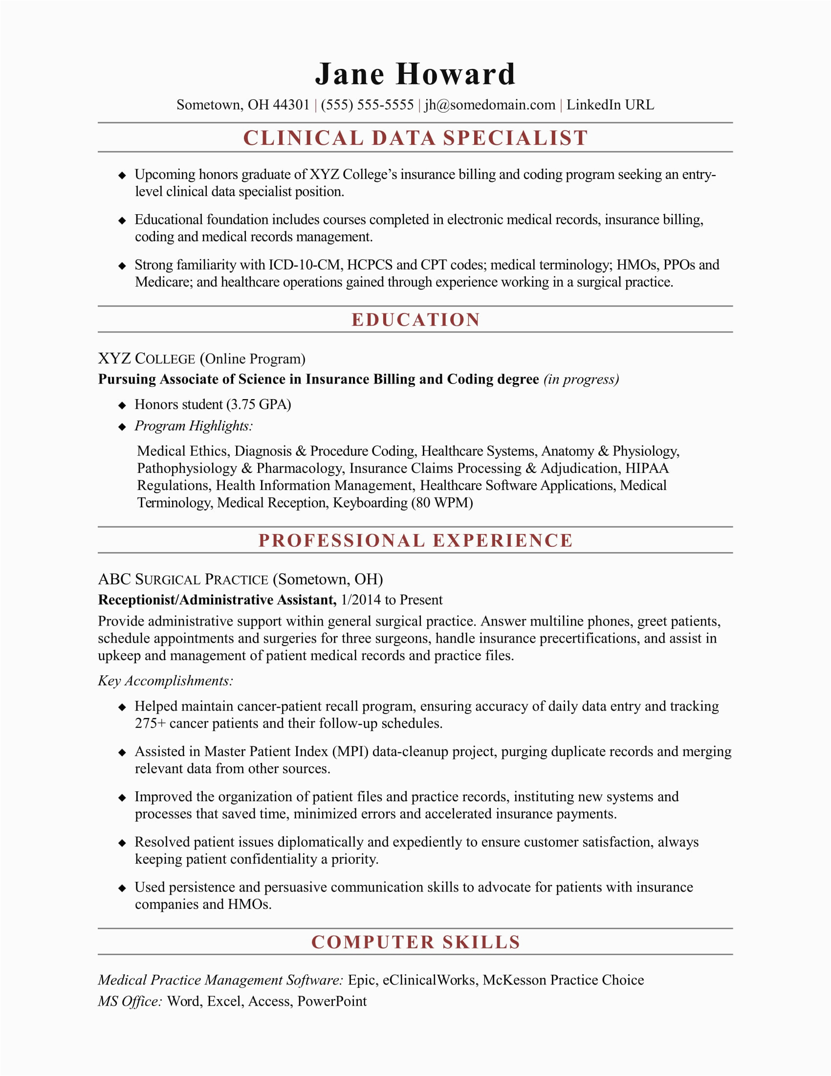 Entry Level Clinical Research associate Resume Sample Entry Level Clinical Data Specialist Resume Sample