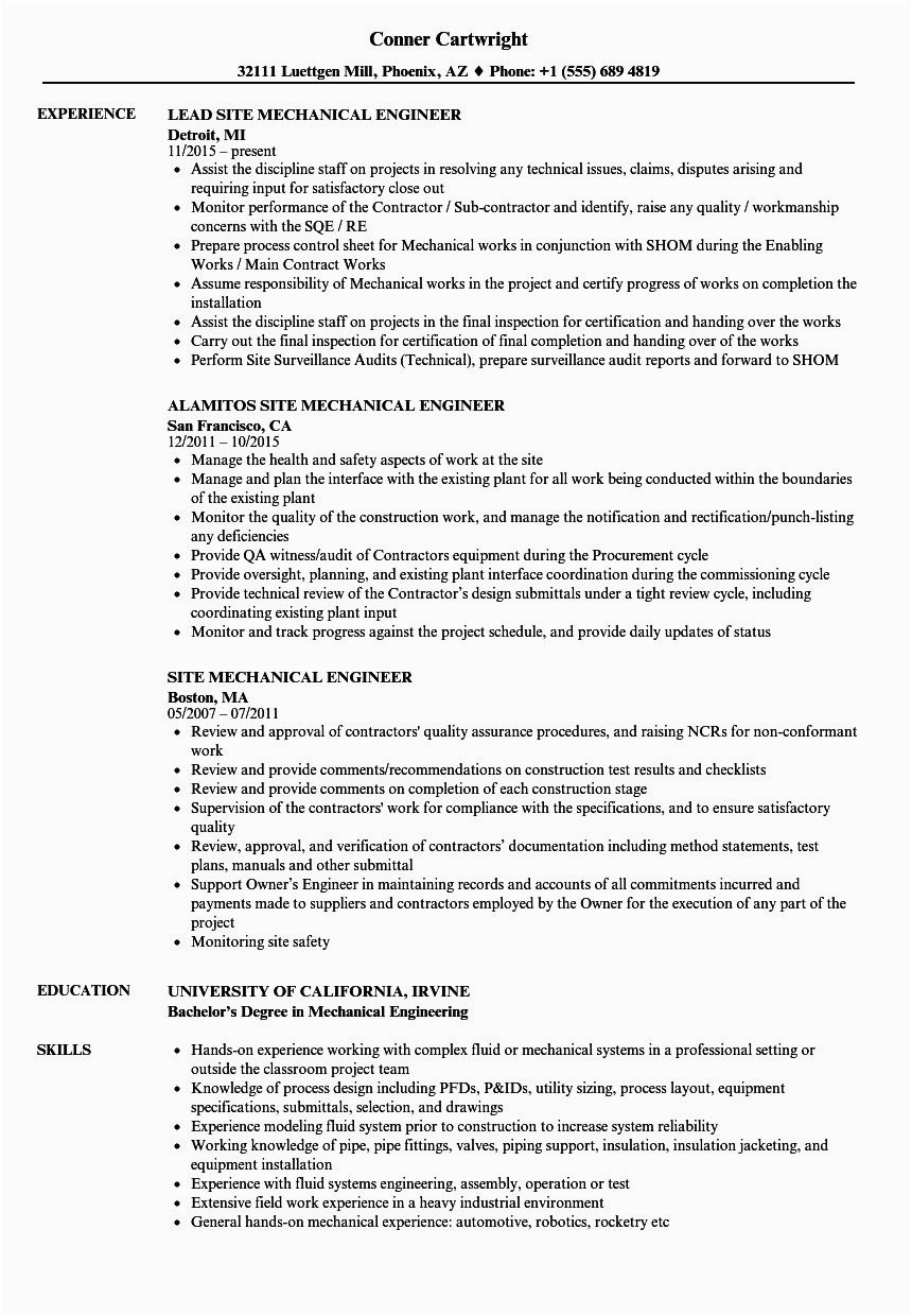 Experience Resume Sample for Mechanical Engineer Mechanical Engineer Resume Sample Luxury Mechanical Site