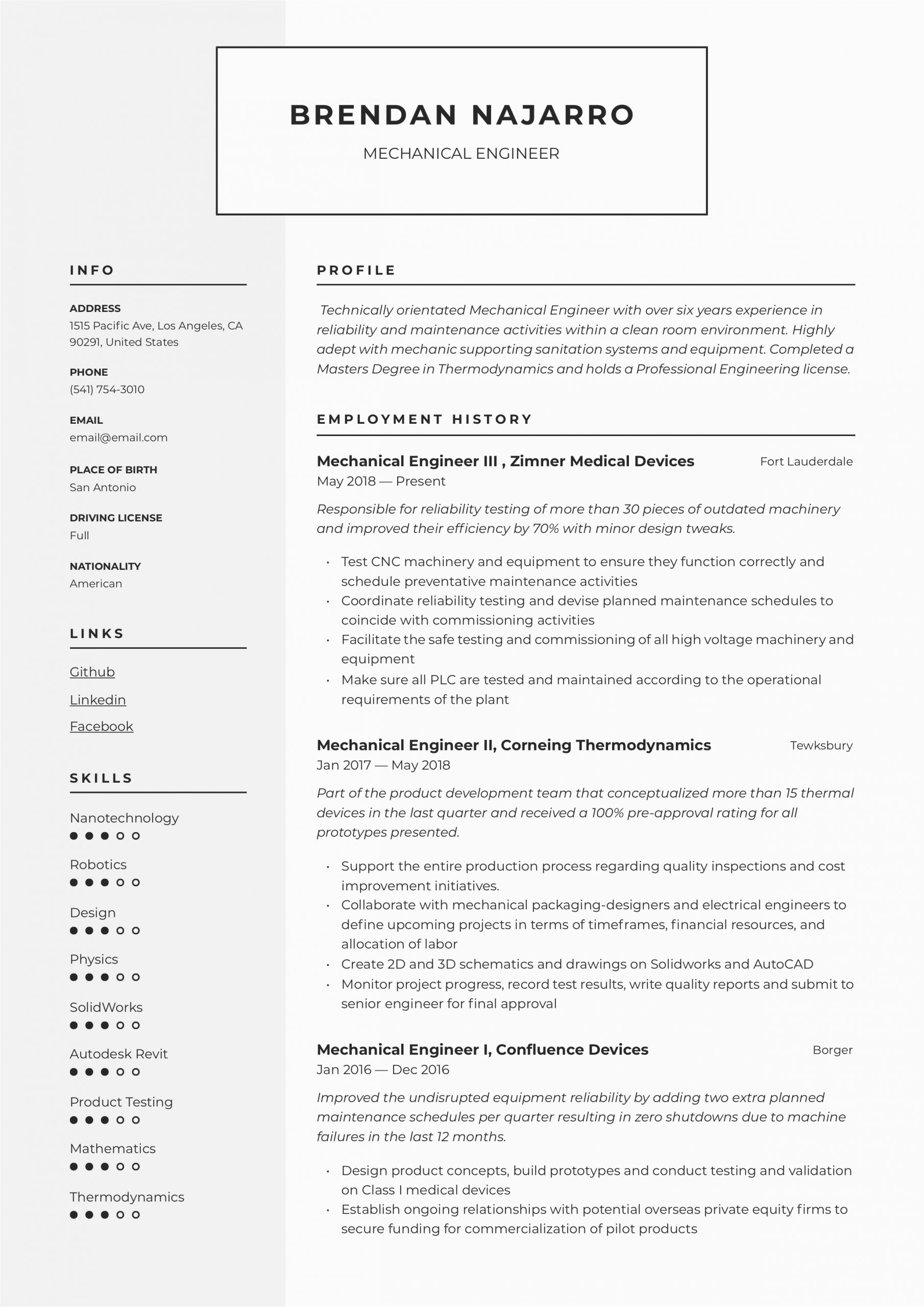 Experience Resume Sample for Mechanical Engineer Mechanical Engineer Resume & Writing Guide