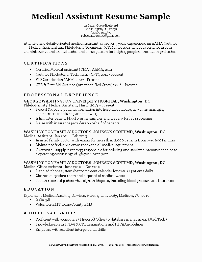 Free Samples Of Medical assistant Resumes Medical assistant Resume Sample