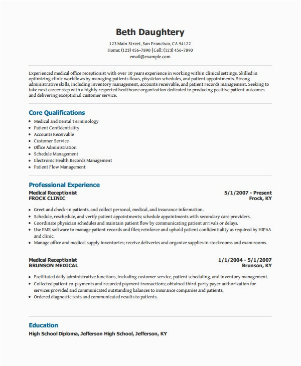Front Desk Receptionist Resume Sample with No Experience Receptionist Resume Templates