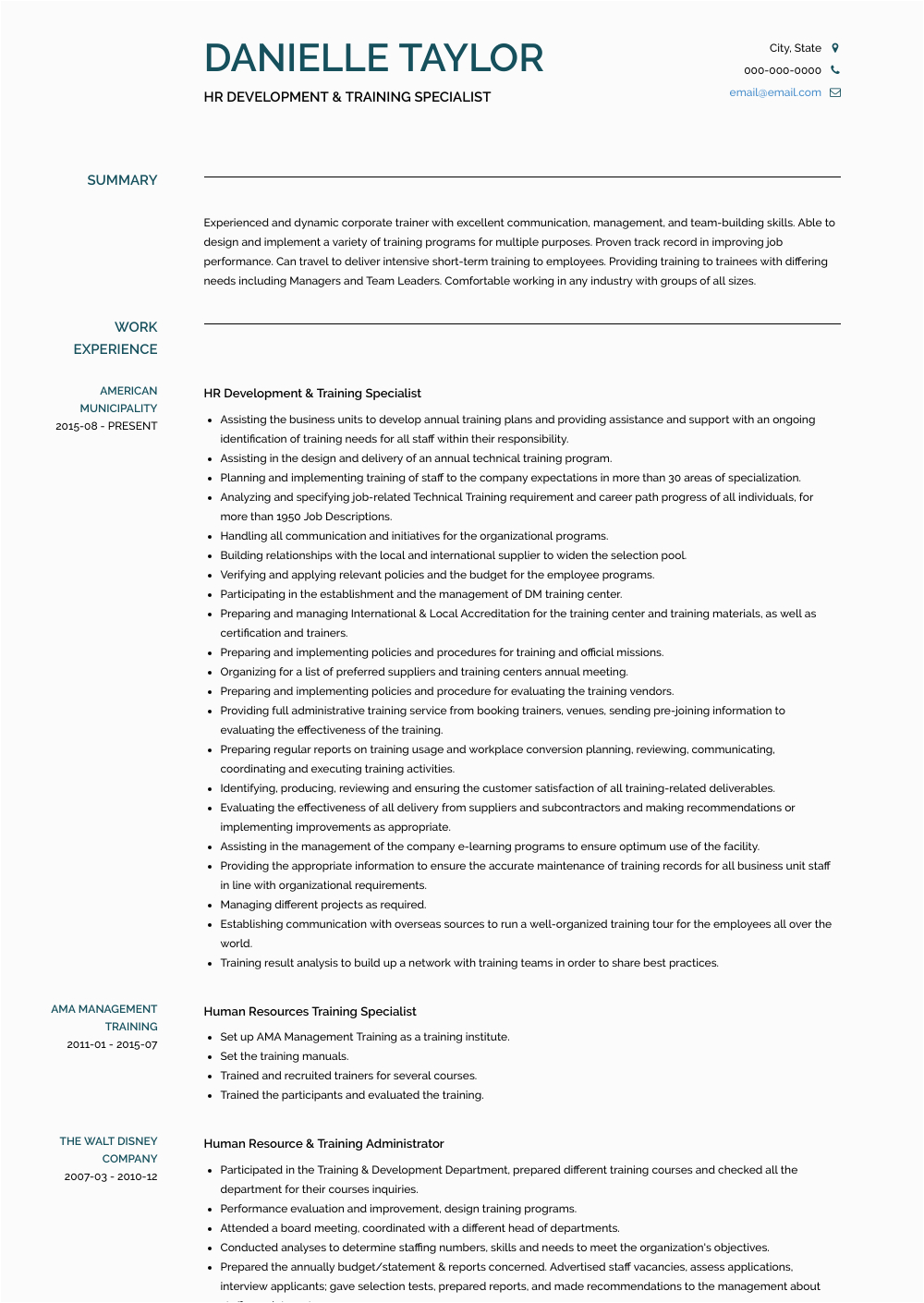 Hr Training and Development Resume Sample Training Specialist Resume Samples and Templates