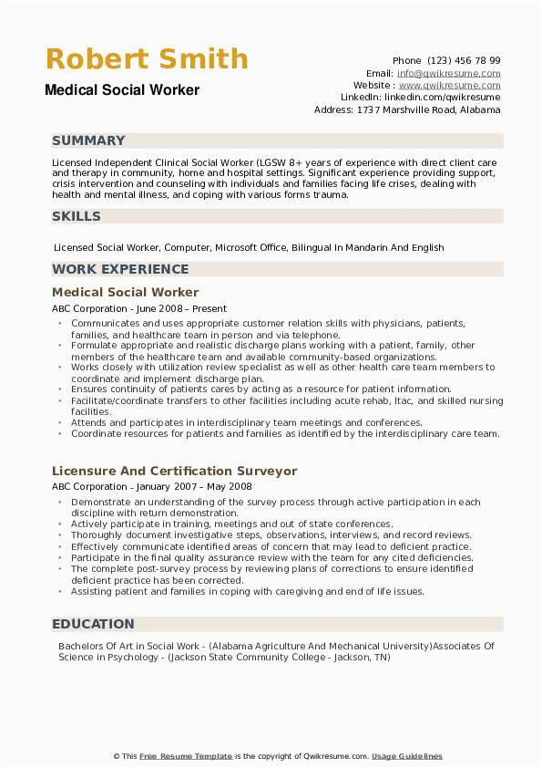 Nursing Home social Worker Resume Sample Medical social Worker Resume Samples