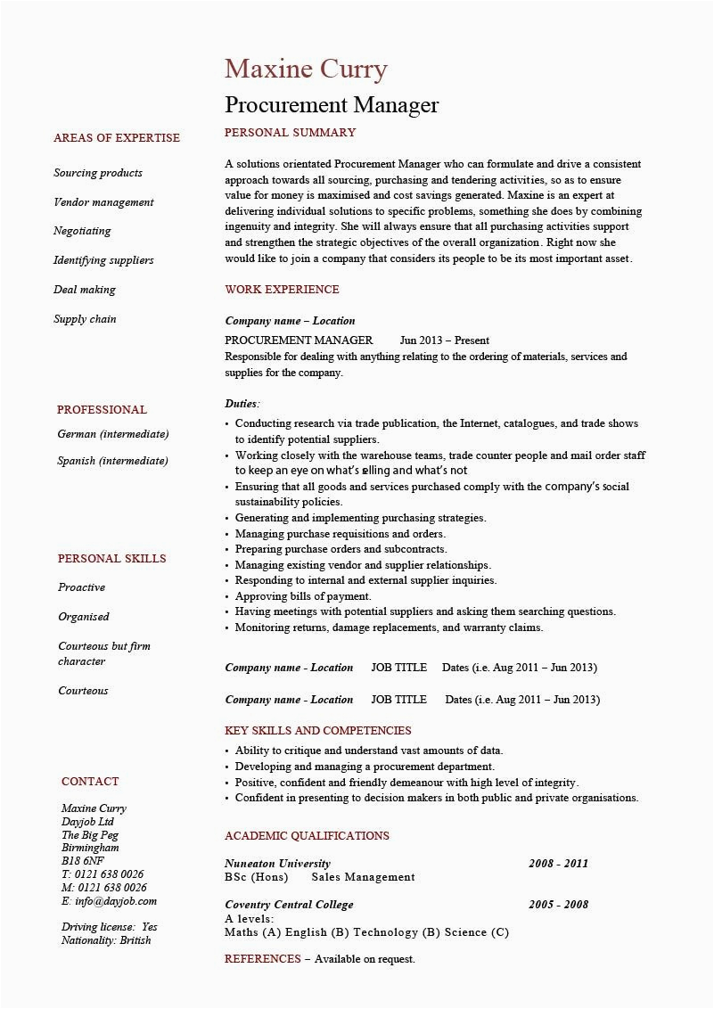 Purchase Manager Resume Samples India Pdf Procurement Manager Resume Template Example Cv Doc