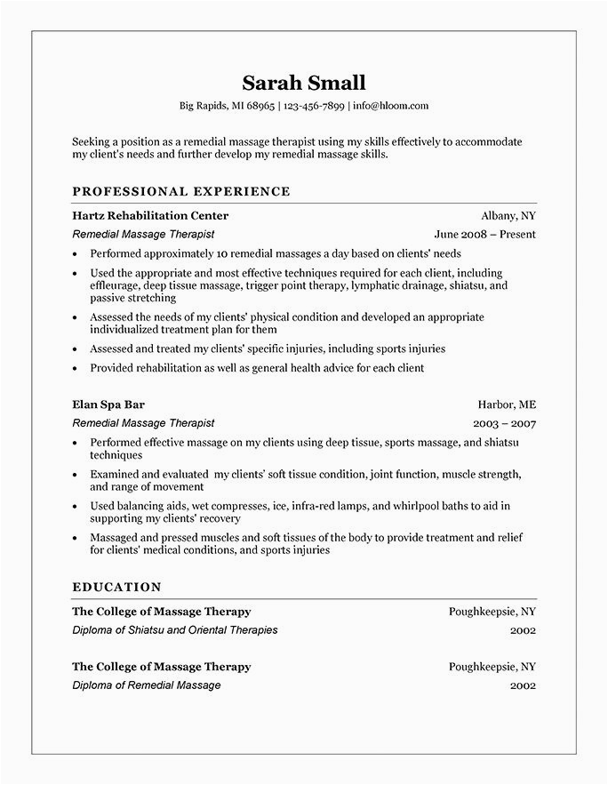 Resume Cover Letter Samples for Massage therapist Massage therapy Resume Template Fresh Get the Most Out