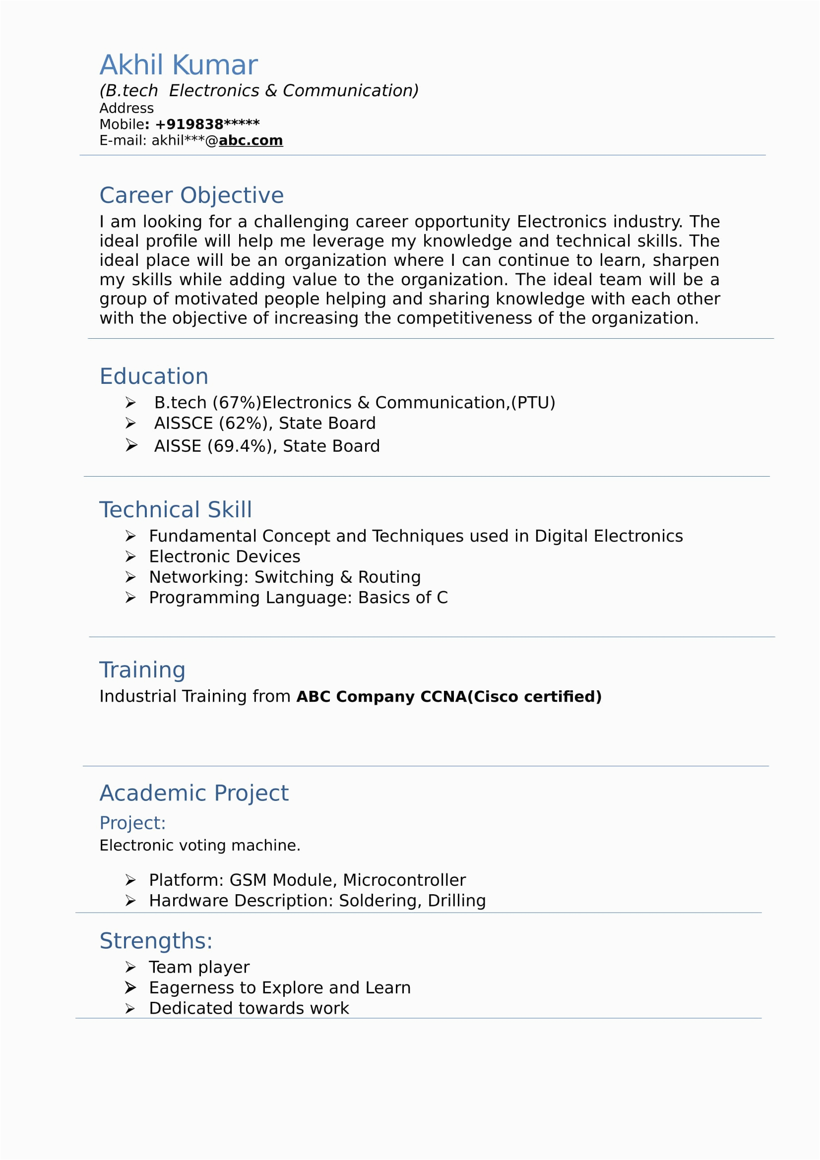 Resume Sample for Electronics and Communication Engineers Fresher Pdf Resume Templates for Electronics and Munication
