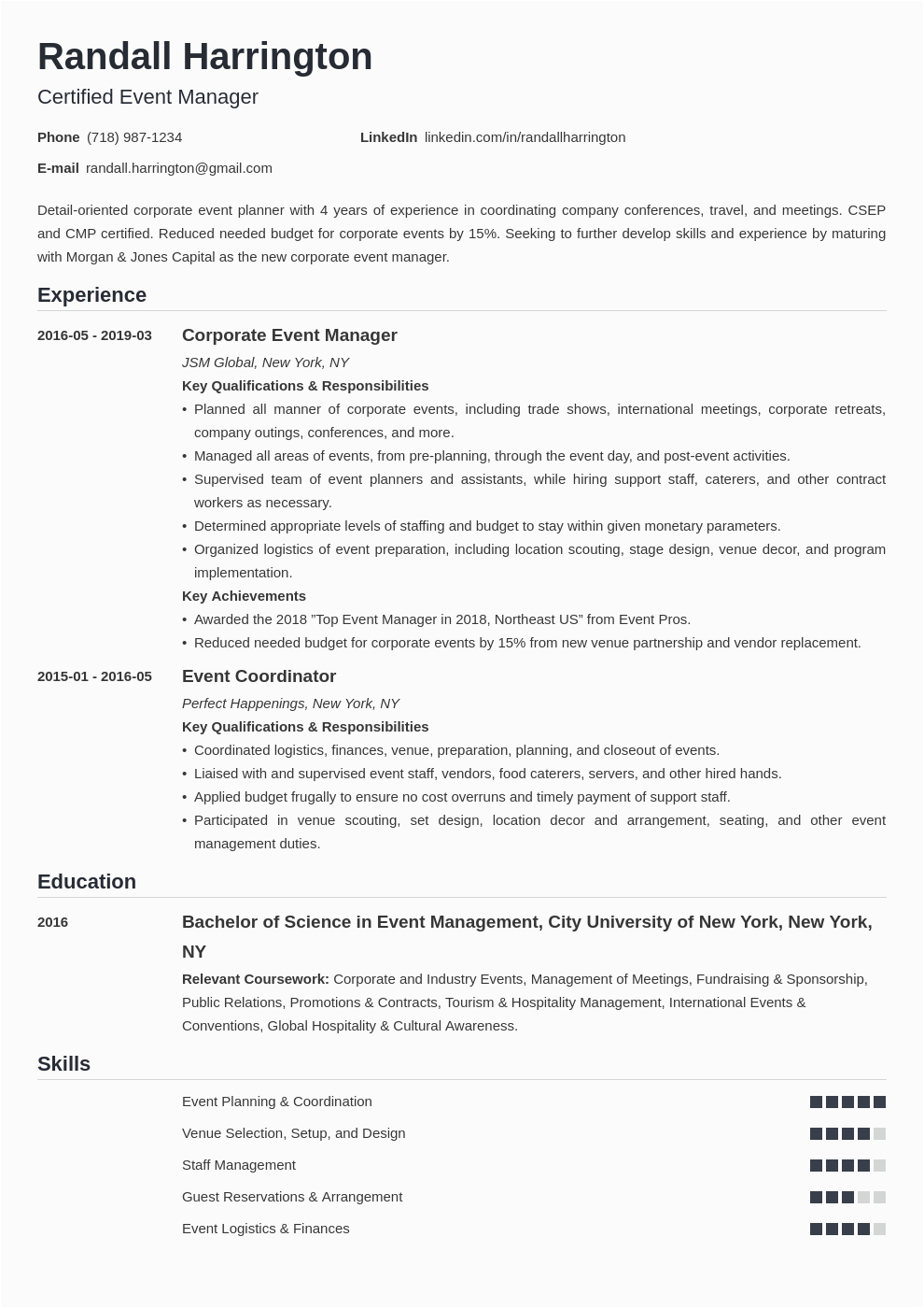 Resume Sample for event Management Company event Manager Resume Sample Template & Guide