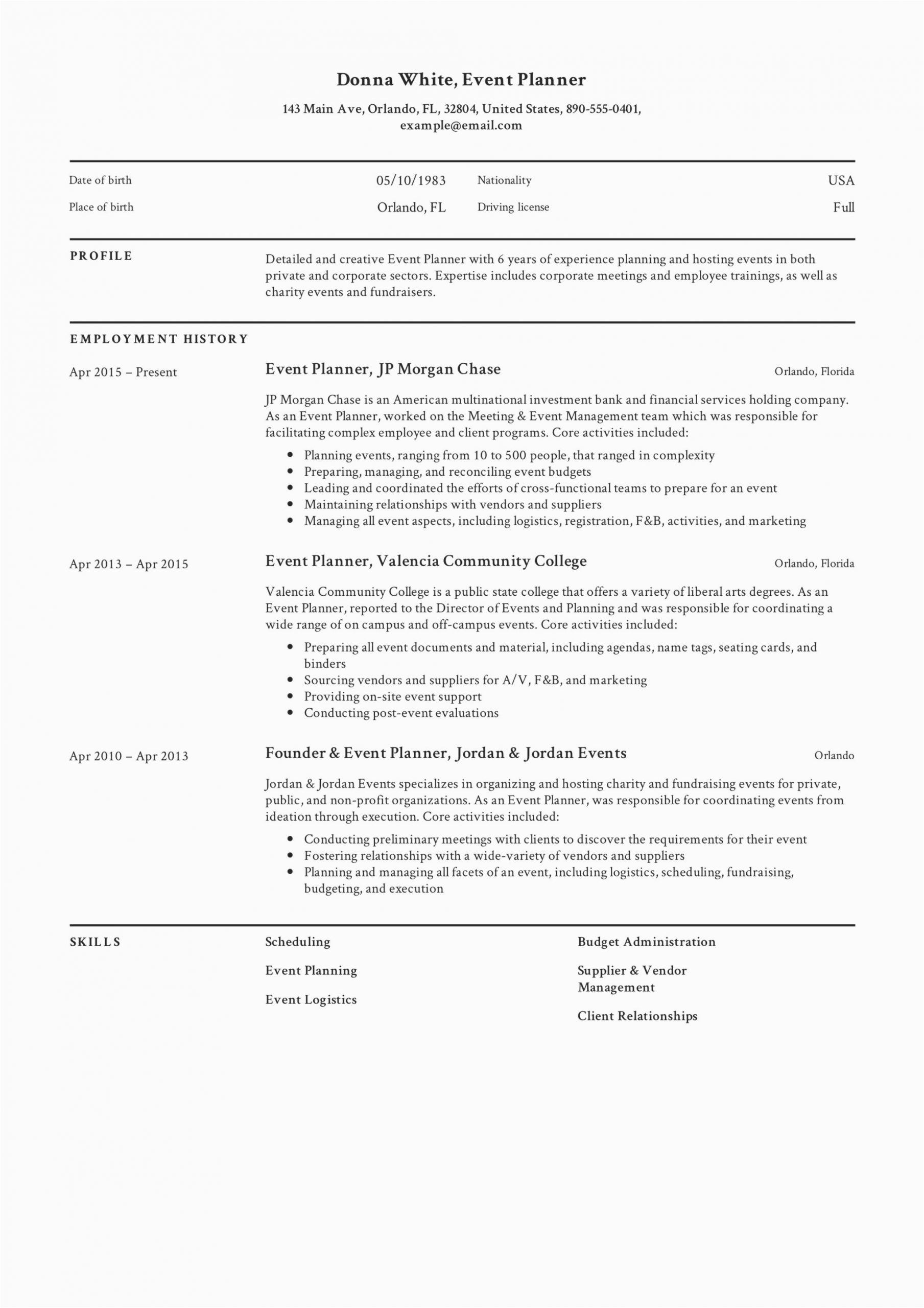 Resume Sample for event Management Company Guide event Planner Resume [ 12 Samples ]