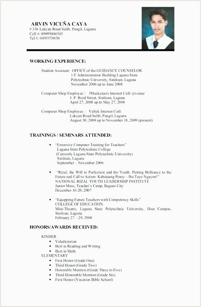 Resume Sample for First Time Applicant Resume format for Job Application First Time