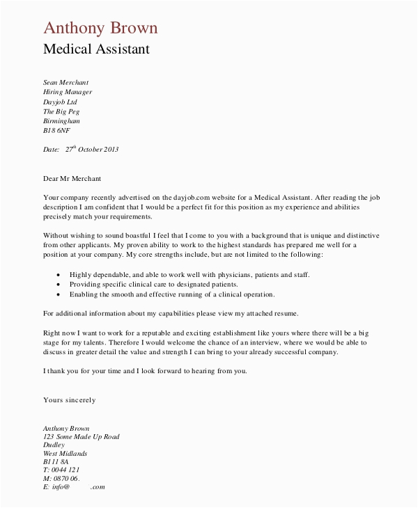 Sample Cover Letter for Resume for Medical assistant Free 7 Sample Cover Letter for Resume Templates In Ms