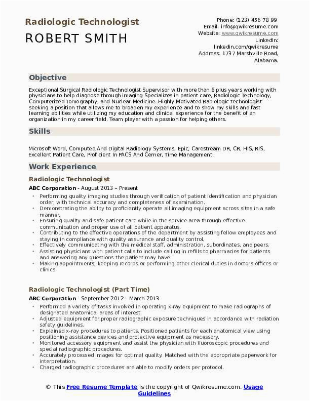 Sample Objectives In Resume for Radiologic Technologist Radiologic Technologist Resume Samples
