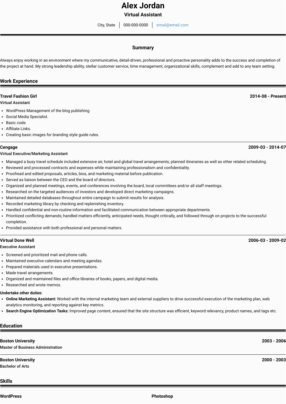 Sample Objectives In Resume for Virtual assistant Virtual assistant Resume Samples and Templates