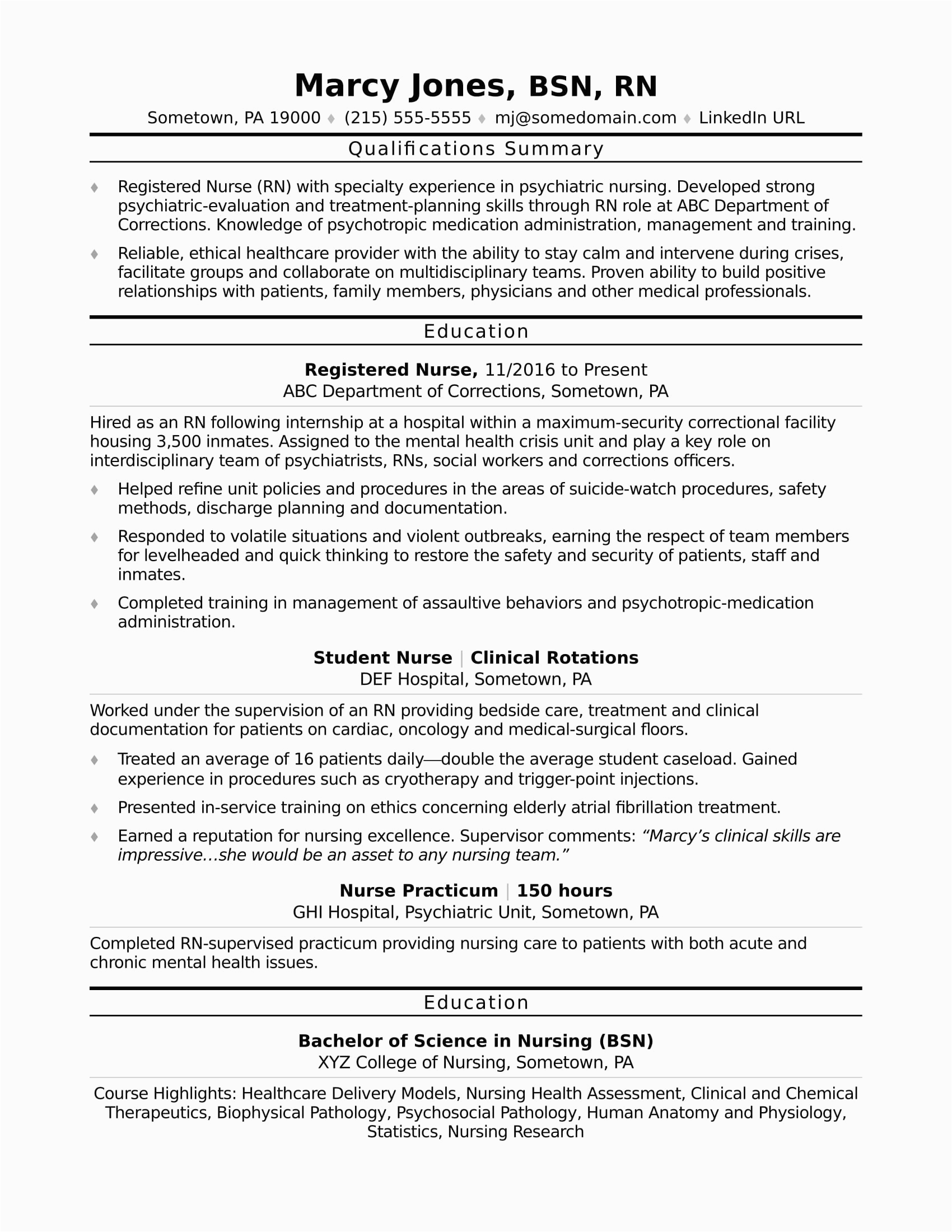 Sample Resume for A Nurse Position Registered Nurse Rn Resume Sample