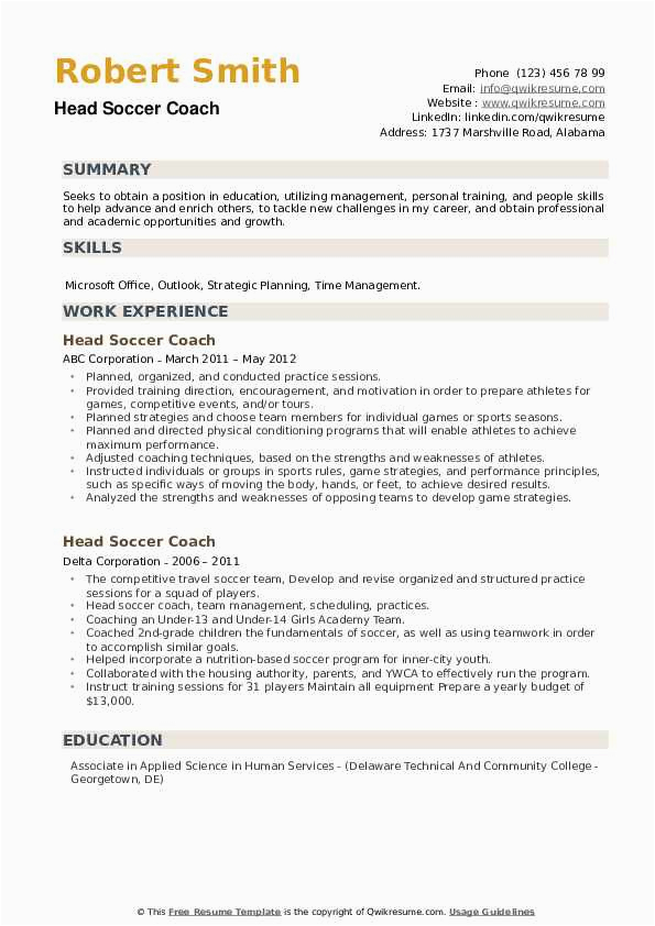 Sample Resume for A soccer Coach Head soccer Coach Resume Samples