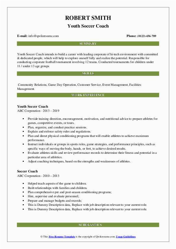 Sample Resume for A soccer Coach soccer Coach Resume Samples