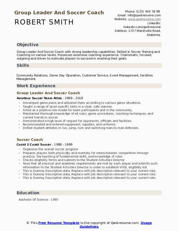 Sample Resume for A soccer Coach soccer Coach Resume Samples