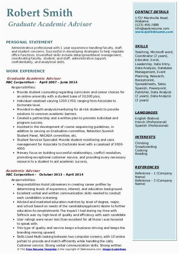 Sample Resume for Academic Advisor Position Academic Advisor Resume No Experience Lovely Academic