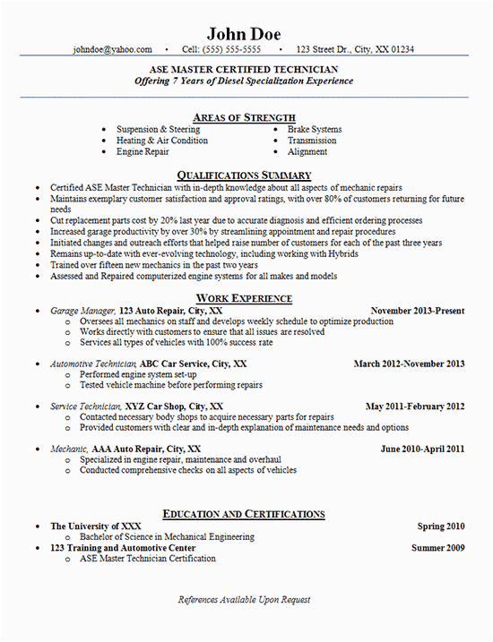 Sample Resume for Auto Mechanic Technician Automotive Technician Resume Examples Auto Mechanic