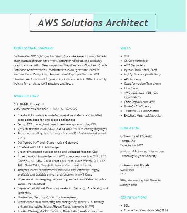 Sample Resume for Aws solution Architect Aws solutions Architect Resume Example the Home Depot