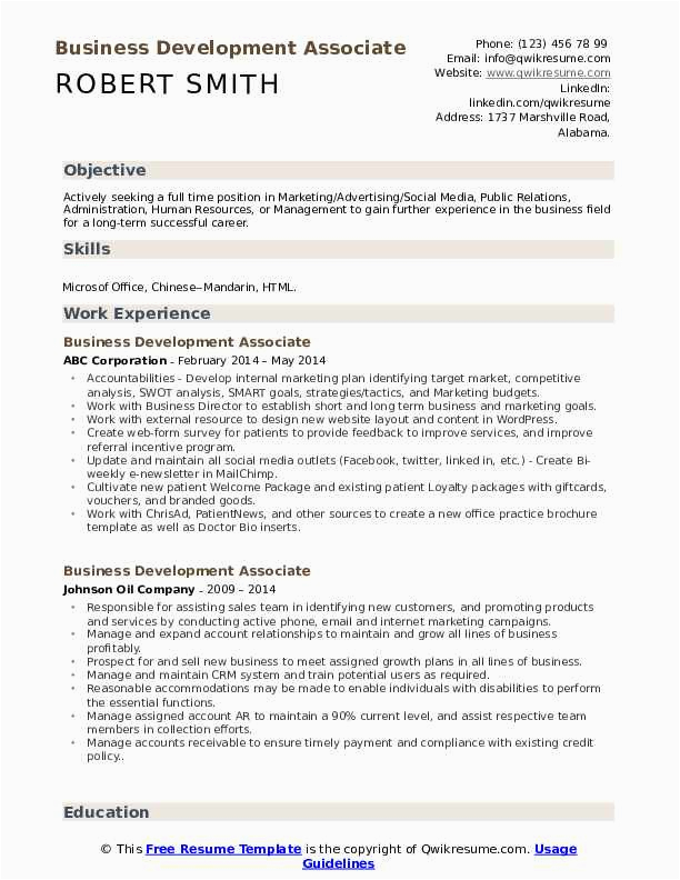 Sample Resume for Business Development associate Fresher Resume Career Objective for Freshers