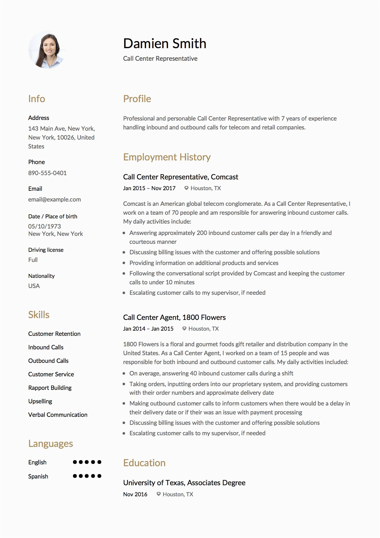 Sample Resume for Call Center Agent with Experience Resume Sample for Call Center Agent Philippines
