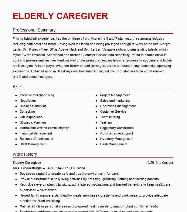 Sample Resume for Caregiver Position Elderly Elderly Caregiver Resume Example as Close as Family fort