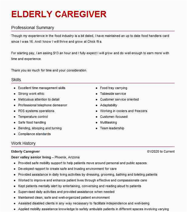 Sample Resume for Caregiver Position Elderly Elderly Caregiver Resume Example as Close as Family fort