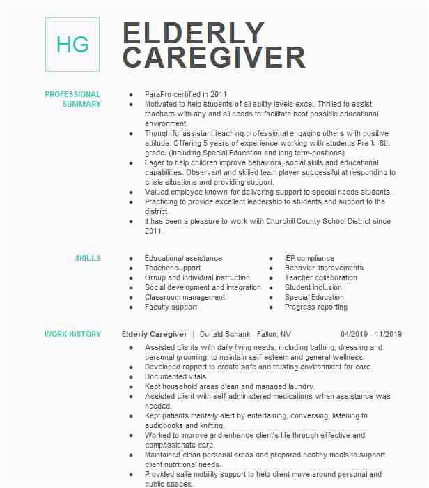 Sample Resume for Caregiver Position Elderly Elderly Caregiver Resume Example Pomeroy assisted Living