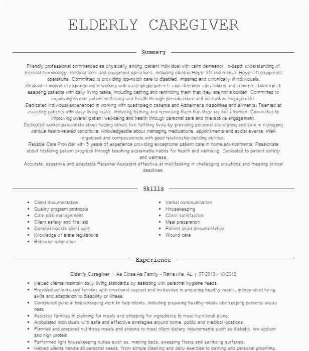 Sample Resume for Caregiver Position Elderly Elderly Caregiver Resume Example sonya S Home Care