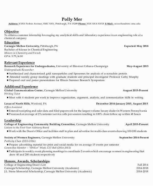 Sample Resume for Chemical Engineering Internship 54 Engineering Resume Templates
