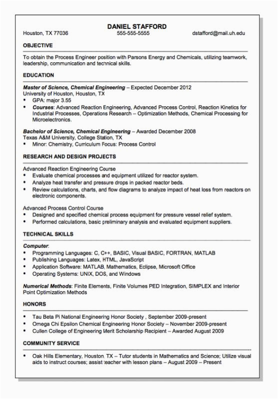 Sample Resume for Chemical Engineering Internship Chemical Engineer Resume